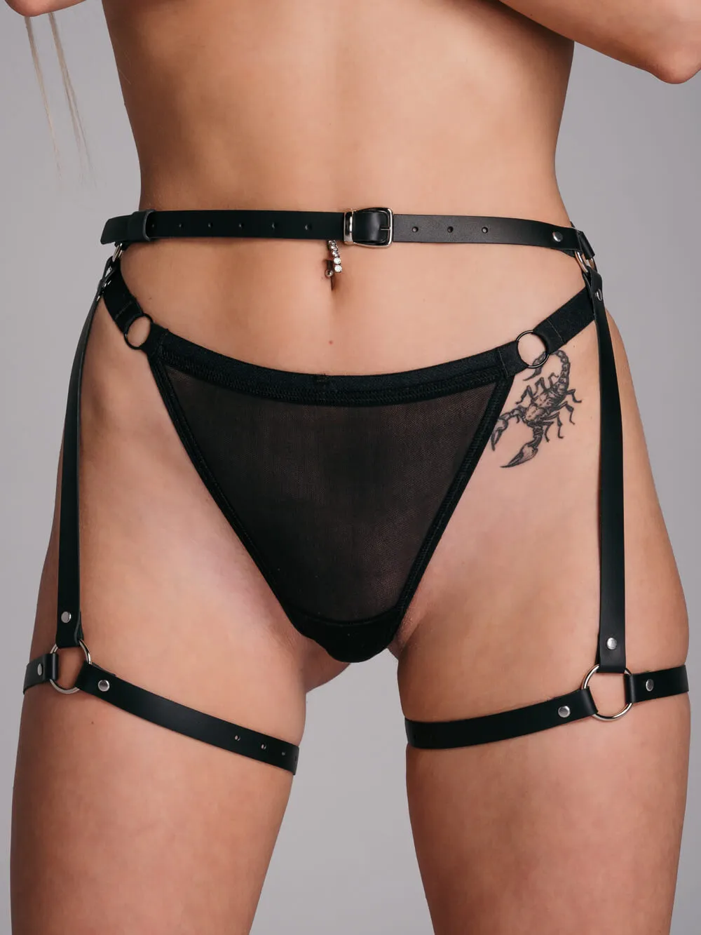 Provocative Leather Women's Lingerie - Texas Leather Fringe Thong and Leather Garter.