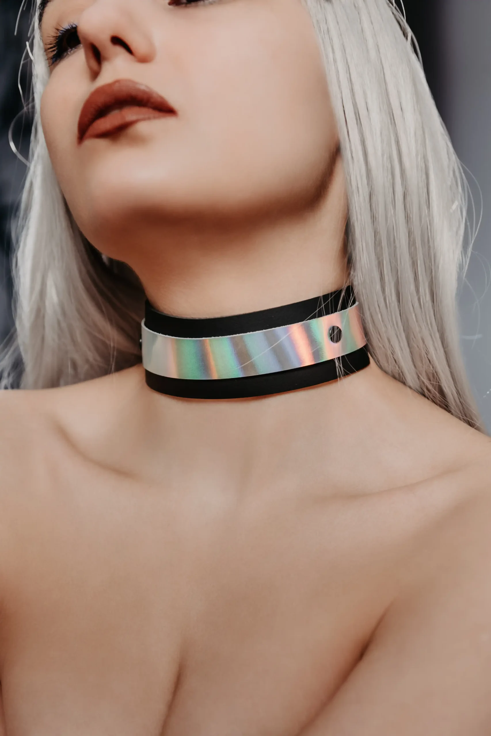 Neon Fantasy wide unisex choker made of genuine leather.